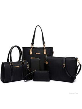 6 Pc Nylon Handbag Set Hobo Tote Crossbody Shoulder Bag Purse Clutch Wallet